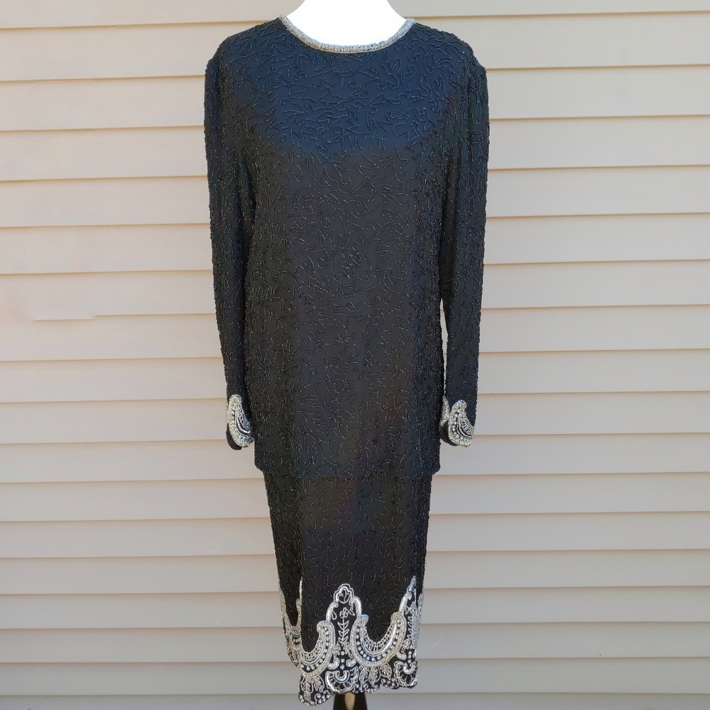|Laurence Kazar| Dress Black Beaded Silk Vintage